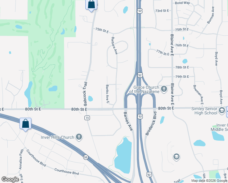 map of restaurants, bars, coffee shops, grocery stores, and more near 7841 Barbara Avenue in Inver Grove Heights