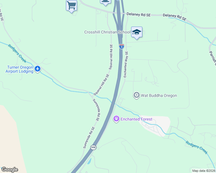 map of restaurants, bars, coffee shops, grocery stores, and more near 8322 Squirrel Hill Road Southeast in Salem