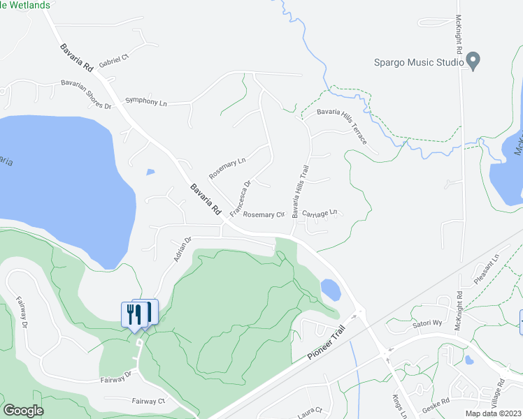 map of restaurants, bars, coffee shops, grocery stores, and more near 1070 Rosemary Circle in Chaska