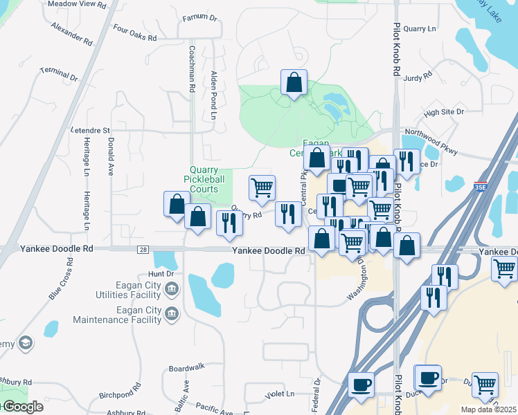 map of restaurants, bars, coffee shops, grocery stores, and more near Quarry Road in Eagan