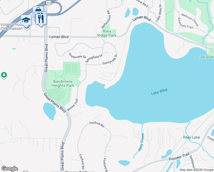 map of restaurants, bars, coffee shops, grocery stores, and more near 9235 Lake Riley Boulevard in Chanhassen