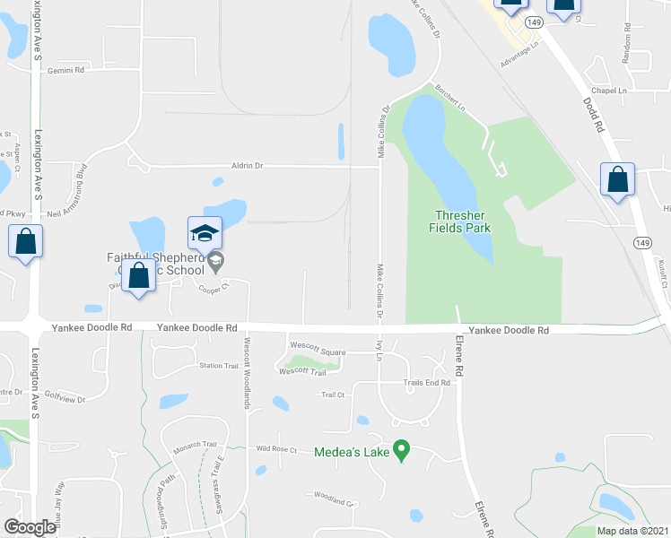 map of restaurants, bars, coffee shops, grocery stores, and more near 905 Yankee Doodle Road in Eagan