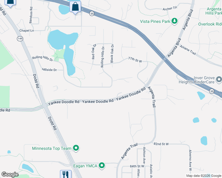 map of restaurants, bars, coffee shops, grocery stores, and more near 3302 Rolling Hills Drive in Eagan