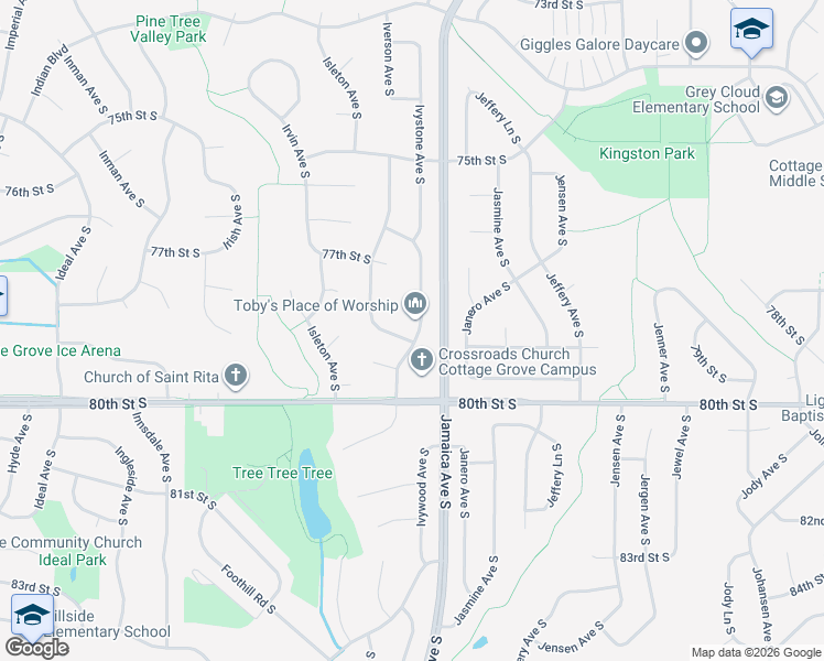 map of restaurants, bars, coffee shops, grocery stores, and more near in Cottage Grove