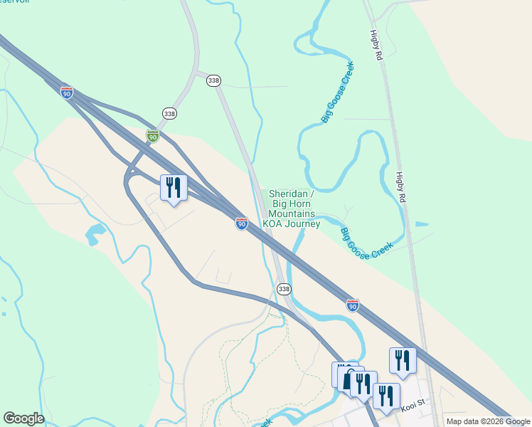 map of restaurants, bars, coffee shops, grocery stores, and more near 101 Decker Road in Sheridan