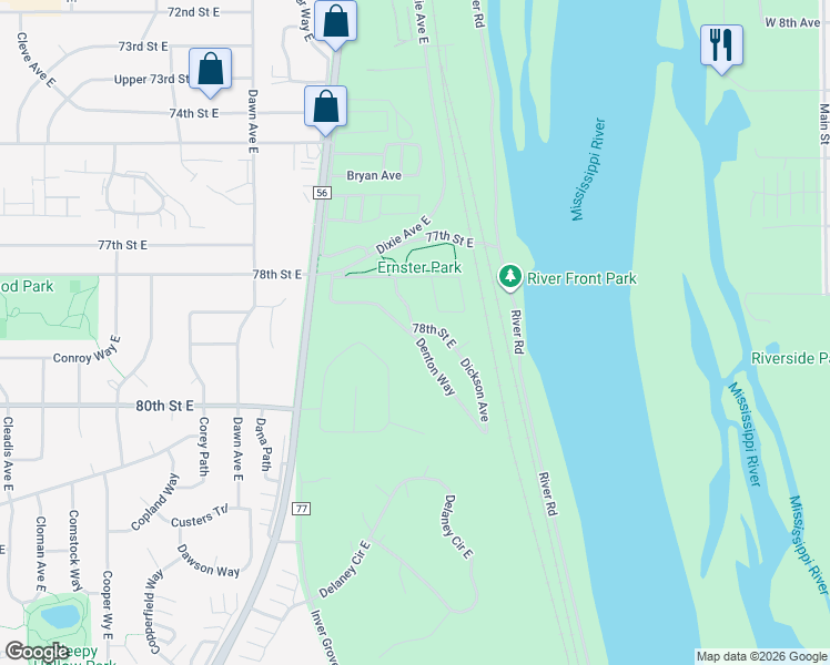 map of restaurants, bars, coffee shops, grocery stores, and more near 4344 Denton Way in Inver Grove Heights
