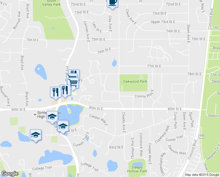 map of restaurants, bars, coffee shops, grocery stores, and more near 7943 Charles Way in Inver Grove Heights