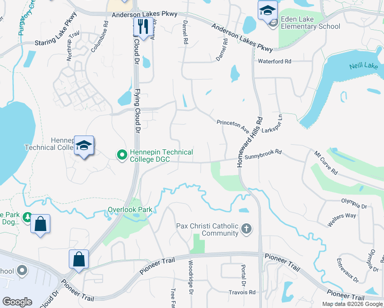 map of restaurants, bars, coffee shops, grocery stores, and more near 12465 Sunnybrook Road in Eden Prairie