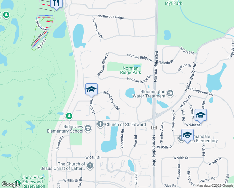 map of restaurants, bars, coffee shops, grocery stores, and more near 9244 Green Briar Road in Minneapolis