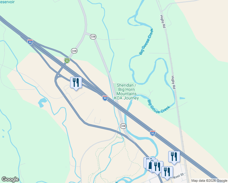 map of restaurants, bars, coffee shops, grocery stores, and more near 101-107 Decker Road in Sheridan
