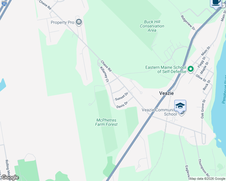map of restaurants, bars, coffee shops, grocery stores, and more near 7 Wedgewood Drive in Veazie