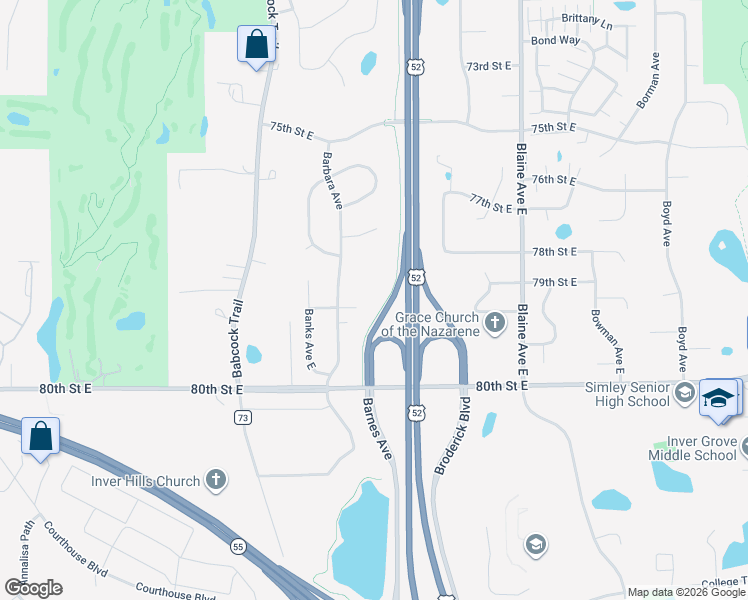 map of restaurants, bars, coffee shops, grocery stores, and more near 7740 Barbara Avenue in Inver Grove Heights