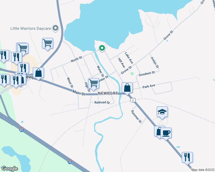 map of restaurants, bars, coffee shops, grocery stores, and more near 24 Water Street in Newport