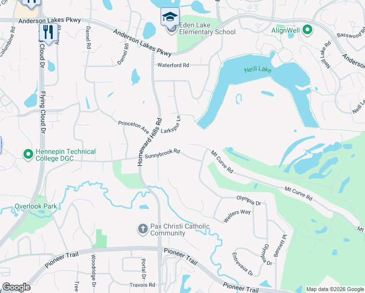map of restaurants, bars, coffee shops, grocery stores, and more near 11831 Mount Curve Road in Eden Prairie