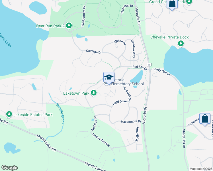 map of restaurants, bars, coffee shops, grocery stores, and more near 9300 Red Fox Drive in Victoria