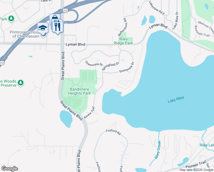 map of restaurants, bars, coffee shops, grocery stores, and more near 9261 Kiowa Trail in Chanhassen