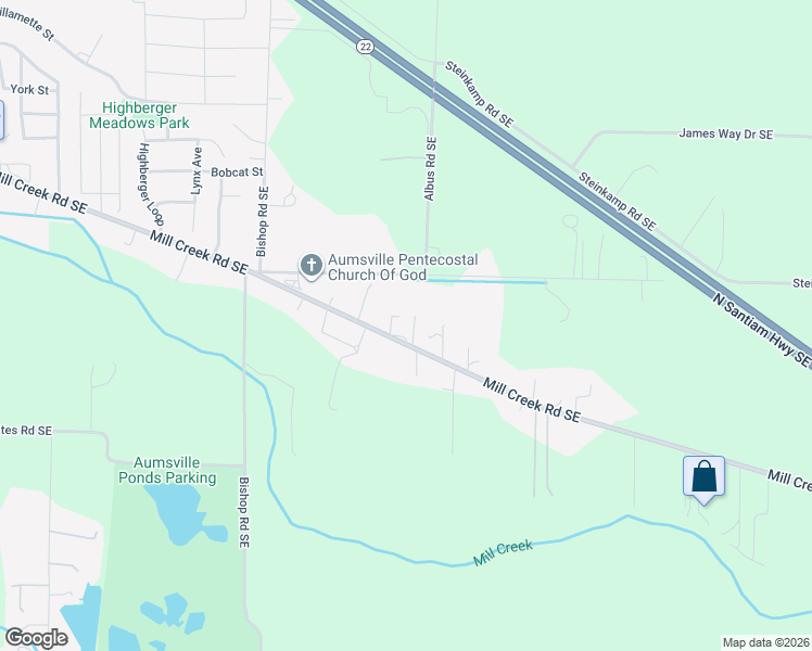 map of restaurants, bars, coffee shops, grocery stores, and more near 10313 Mill Creek Road Southeast in Aumsville