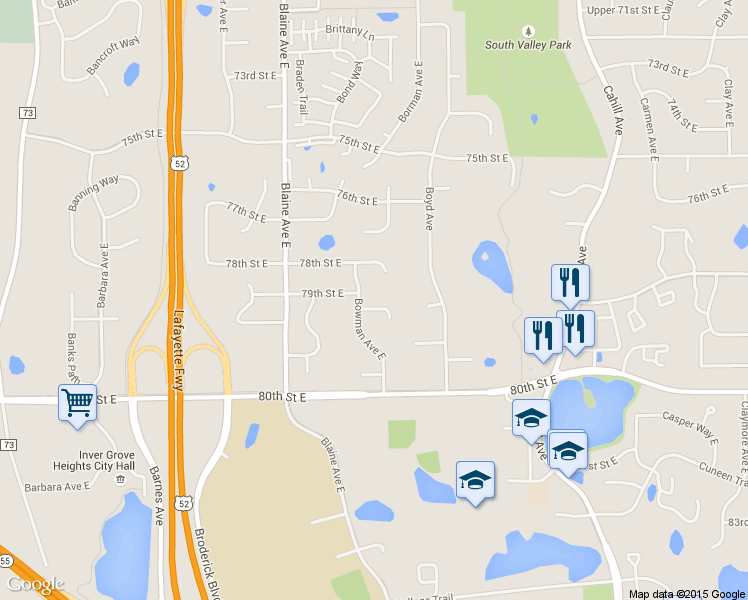 map of restaurants, bars, coffee shops, grocery stores, and more near 2685 79th Court East in Inver Grove Heights