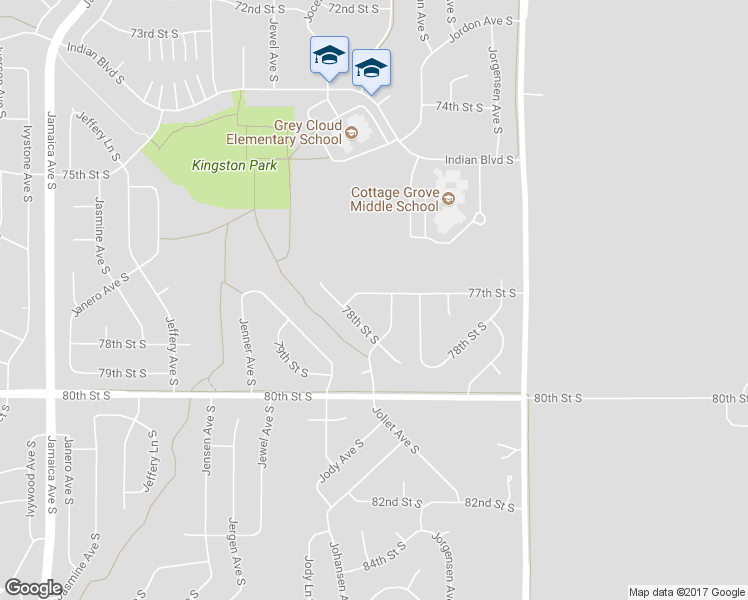 map of restaurants, bars, coffee shops, grocery stores, and more near 9655 77th Street South in Cottage Grove