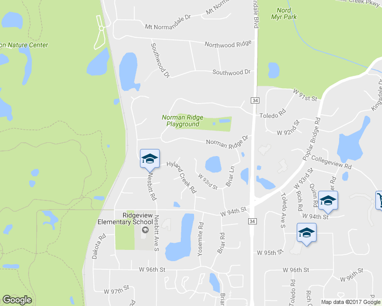 map of restaurants, bars, coffee shops, grocery stores, and more near 9244 Green Briar Road in Minneapolis