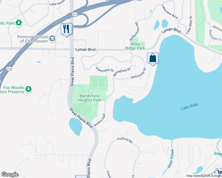 map of restaurants, bars, coffee shops, grocery stores, and more near 9261 Kiowa Trail in Chanhassen