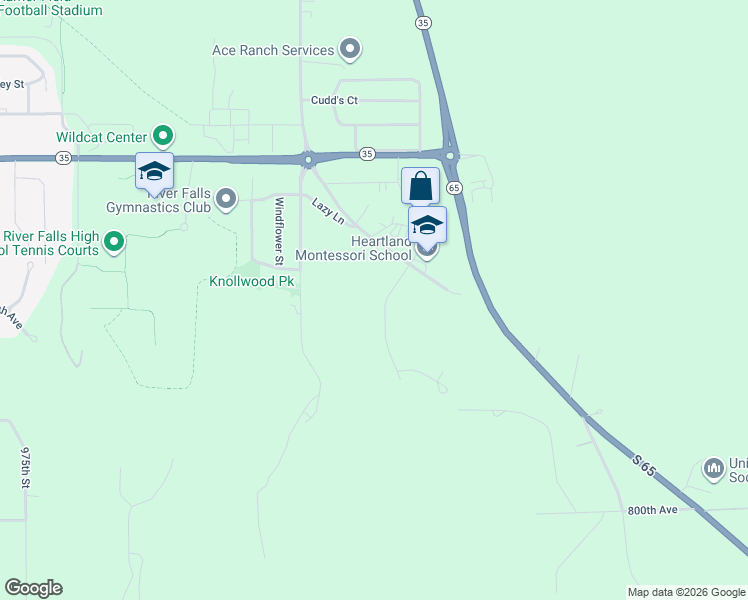 map of restaurants, bars, coffee shops, grocery stores, and more near N8187 940th Street in River Falls