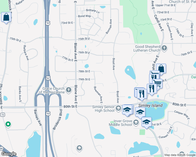map of restaurants, bars, coffee shops, grocery stores, and more near 2685 79th Court East in Inver Grove Heights