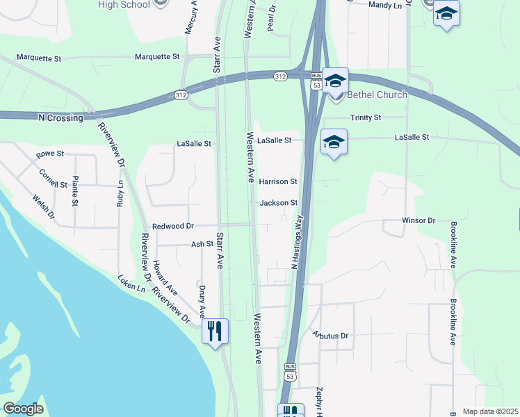 map of restaurants, bars, coffee shops, grocery stores, and more near 1817 Western Avenue in Eau Claire