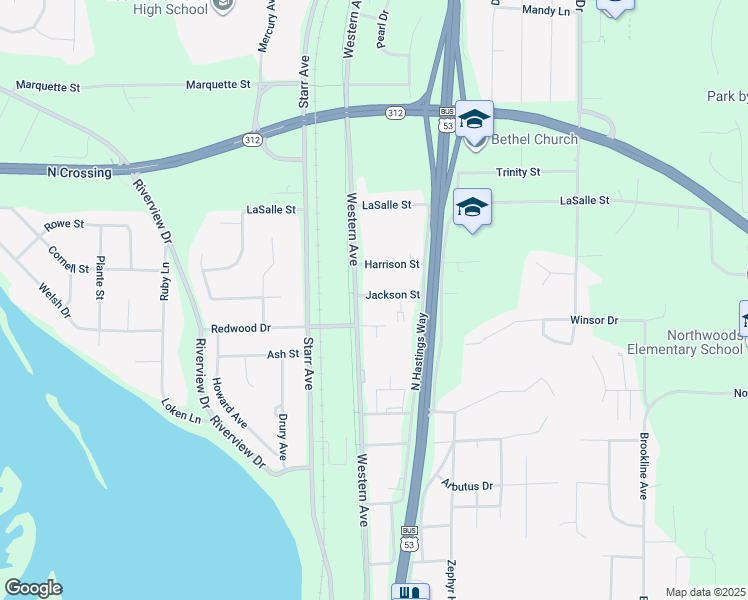 map of restaurants, bars, coffee shops, grocery stores, and more near 1817 Western Avenue in Eau Claire