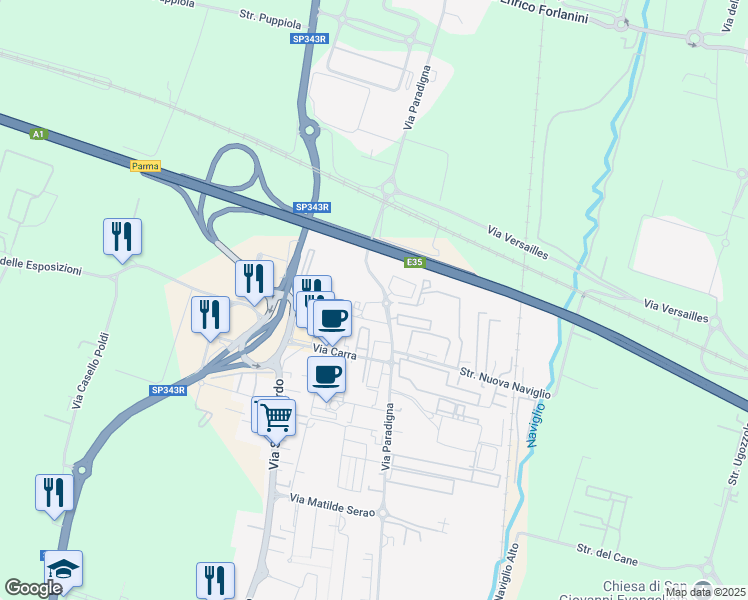 map of restaurants, bars, coffee shops, grocery stores, and more near in Parma