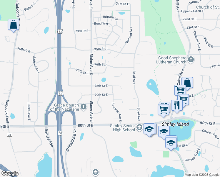 map of restaurants, bars, coffee shops, grocery stores, and more near 2625 78th Street East in Inver Grove Heights