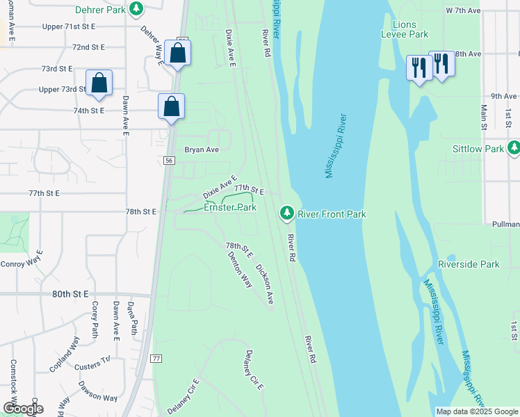 map of restaurants, bars, coffee shops, grocery stores, and more near 4261-4449 77th Street East in Inver Grove Heights