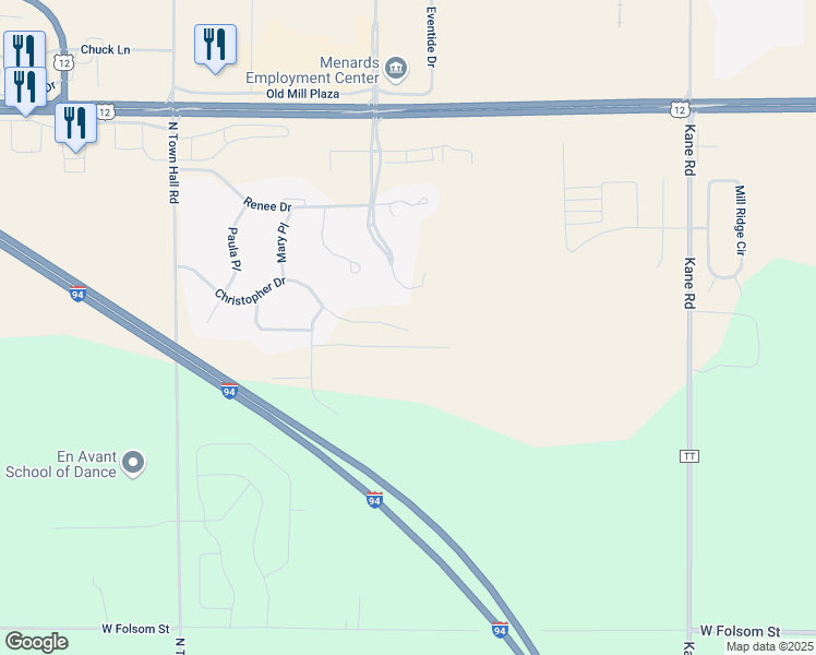 map of restaurants, bars, coffee shops, grocery stores, and more near 3916 Mill Run Road in Eau Claire