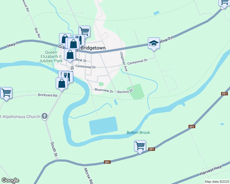 map of restaurants, bars, coffee shops, grocery stores, and more near 78 Riverview Drive in Bridgetown