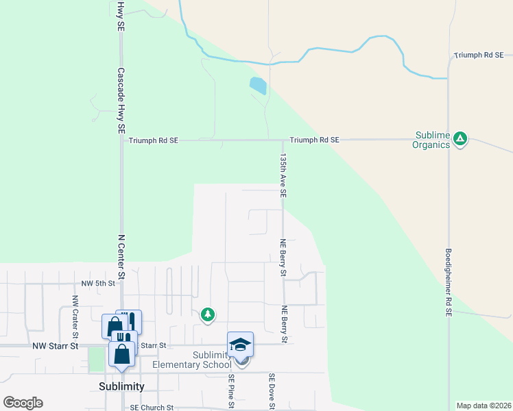map of restaurants, bars, coffee shops, grocery stores, and more near 547 Northeast Overlook Way in Sublimity
