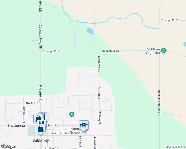 map of restaurants, bars, coffee shops, grocery stores, and more near 547 Northeast Overlook Way in Sublimity