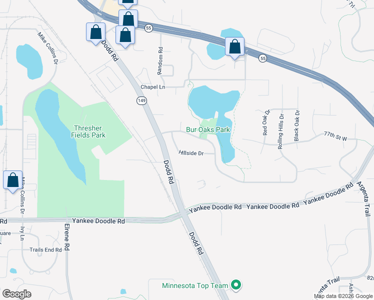 map of restaurants, bars, coffee shops, grocery stores, and more near 3422 Rolling Hills Drive in Eagan