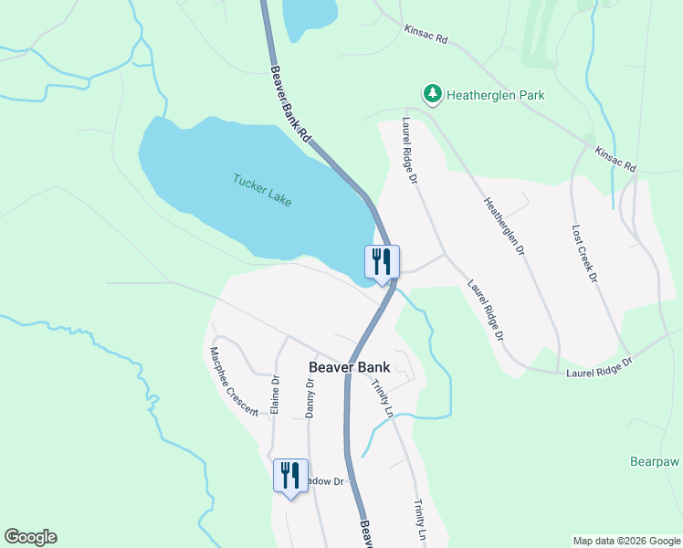 map of restaurants, bars, coffee shops, grocery stores, and more near 32 Tucker Lake Road in Beaver Bank