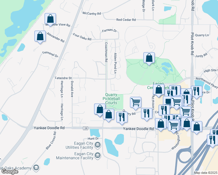 map of restaurants, bars, coffee shops, grocery stores, and more near 3350 Alden Pond Lane in Saint Paul
