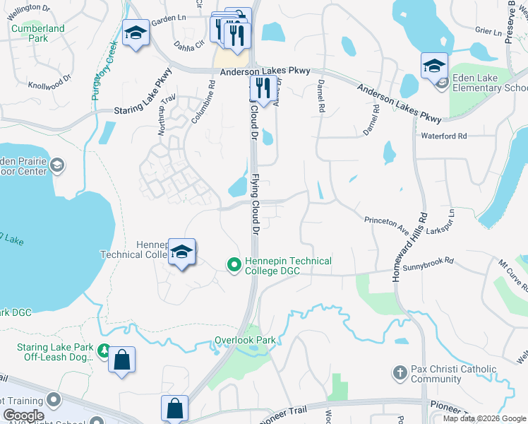 map of restaurants, bars, coffee shops, grocery stores, and more near 12761 College View Drive in Eden Prairie