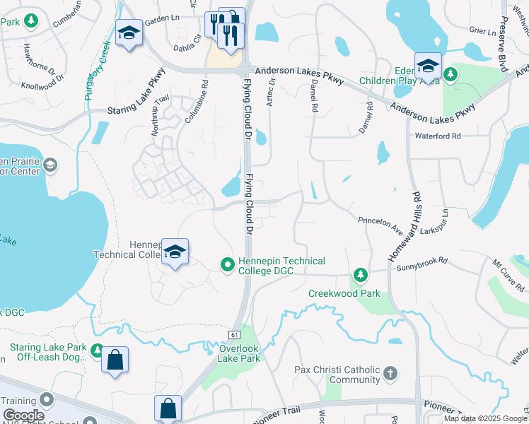 map of restaurants, bars, coffee shops, grocery stores, and more near 12727 College View Drive in Eden Prairie