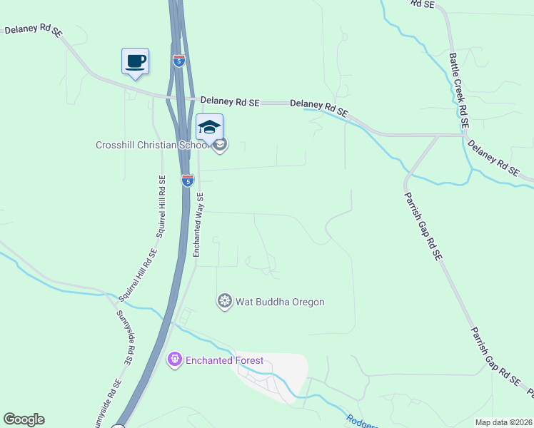 map of restaurants, bars, coffee shops, grocery stores, and more near Enchanted View Lane Southeast in Marion County