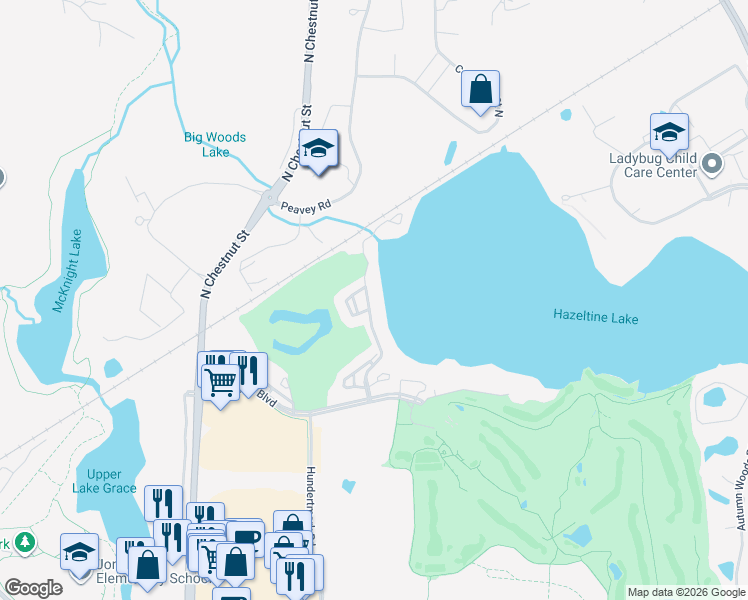 map of restaurants, bars, coffee shops, grocery stores, and more near 3380 Lake Shore Drive in Chaska