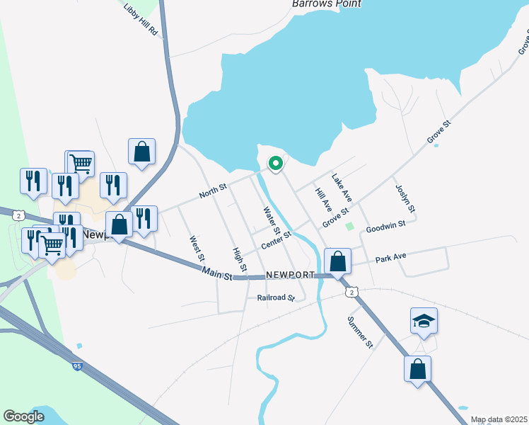 map of restaurants, bars, coffee shops, grocery stores, and more near 44 Water Street in Newport