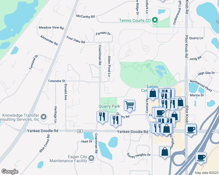 map of restaurants, bars, coffee shops, grocery stores, and more near 3310 Alden Pond Lane in Eagan