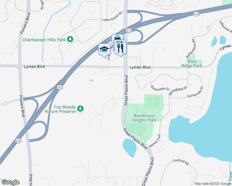 map of restaurants, bars, coffee shops, grocery stores, and more near 9150 Eagle Court in Chanhassen