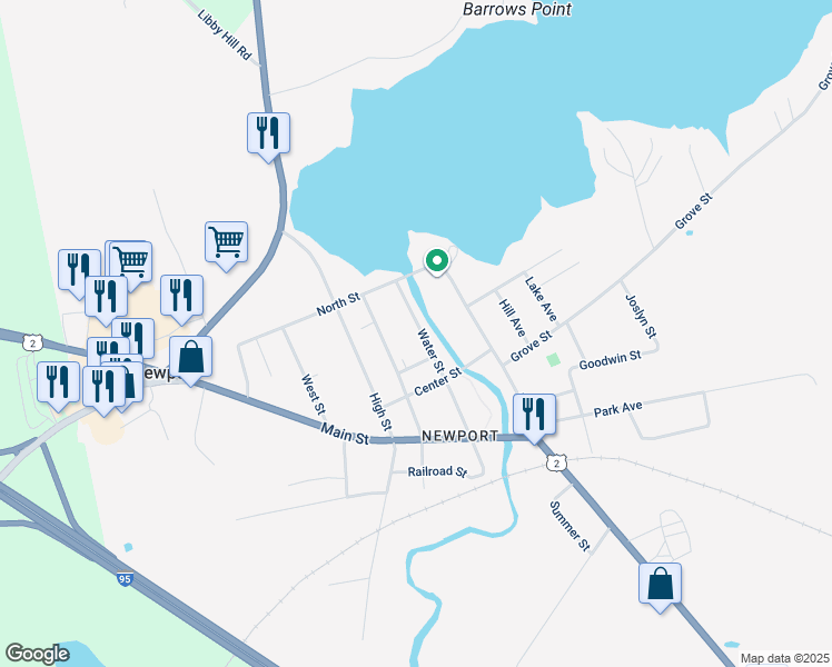 map of restaurants, bars, coffee shops, grocery stores, and more near 44 Water Street in Newport