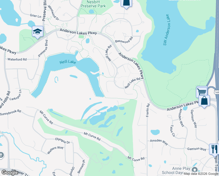 map of restaurants, bars, coffee shops, grocery stores, and more near 9165 Flyway Circle in Eden Prairie
