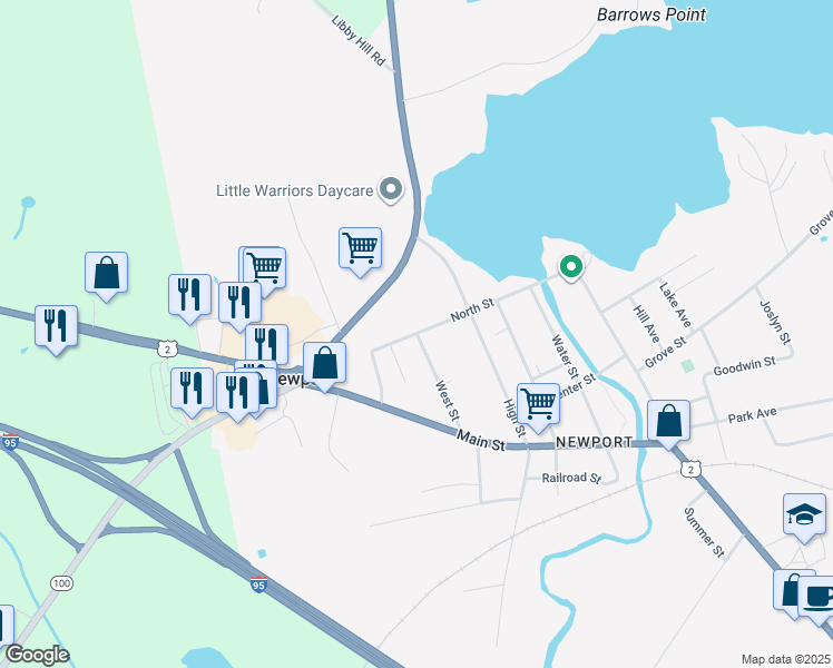 map of restaurants, bars, coffee shops, grocery stores, and more near 42 West Street in Newport