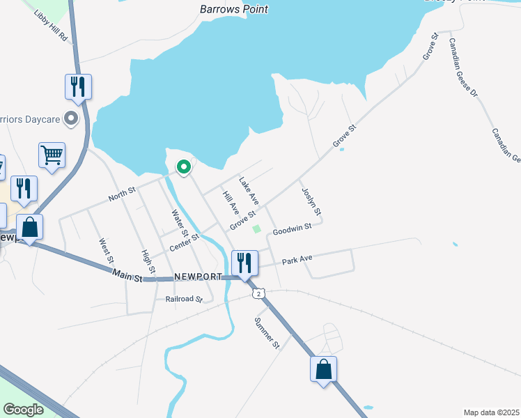 map of restaurants, bars, coffee shops, grocery stores, and more near 16 Grove St in Newport